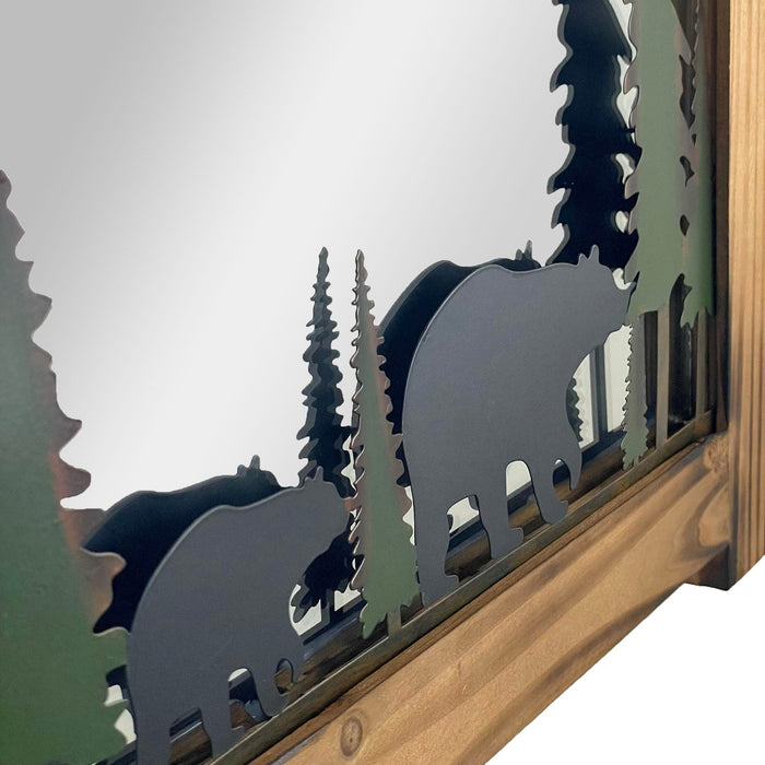 26-Inch High Black Bears Wood and Metal Wall Mirror - Easy To Hang - Rustic Painted Forest-Inspired Decorative Piece for