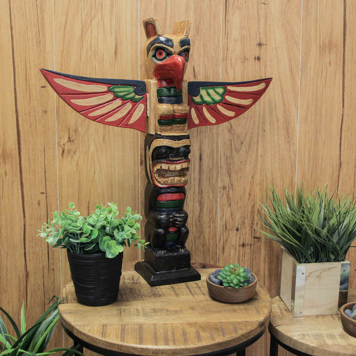 Brown - Image 4 - Handcrafted Northwest Coast Style Eagle Totem Pole Sculpture: Wooden Artistry in Primitive Decor, 20 Inches