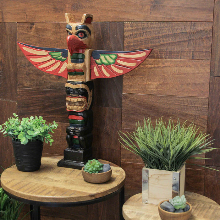 Brown - Image 5 - Handcrafted Northwest Coast Style Eagle Totem Pole Sculpture: Wooden Artistry in Primitive Decor, 20 Inches