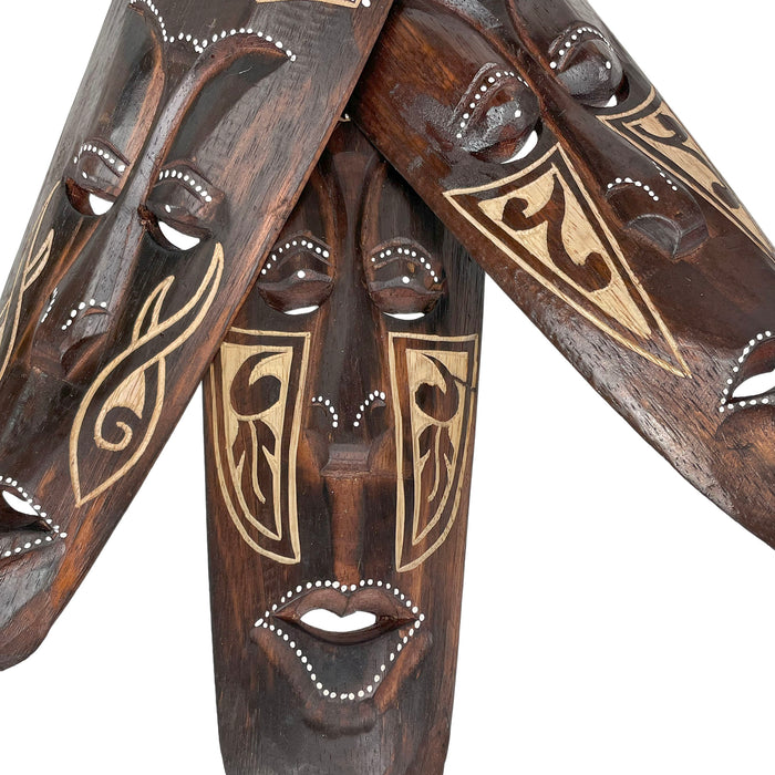 Artisan-Carved Set of 5 Hand-Crafted Wooden African Animal Wall Masks: Unique Tribal Art Sculptures - Each 20 Inches High -