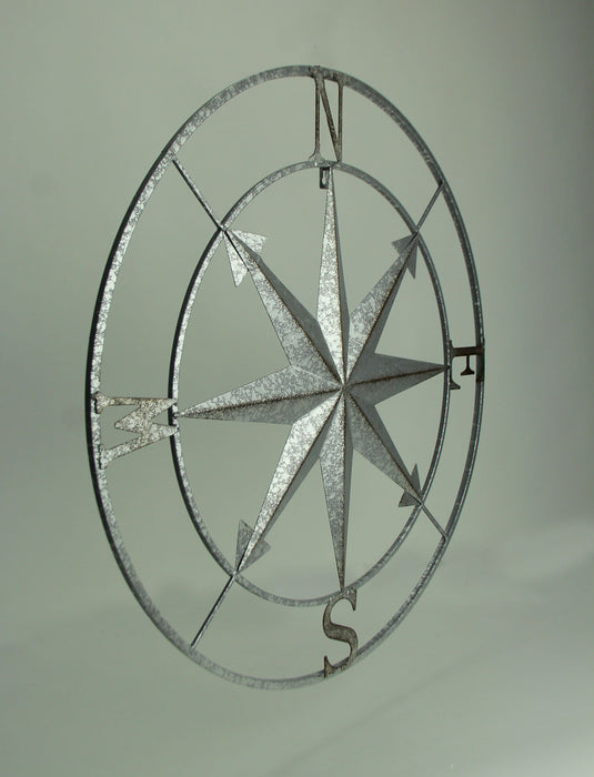 Silver - Image 2 - Distressed Grey Metal Nautical Compass Rose Wall Décor - Easy Installation - A 28-Inch Diameter Maritime