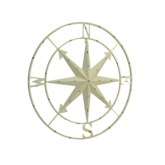 Off-white - Image 2 - Large Antique White Nautical Compass Rose Wall Art - Easy To Hang- 28-inch Diameter Metal Sculpture for