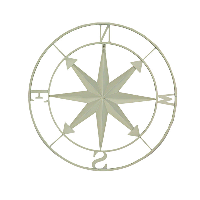 Off-white - Image 6 - Large Antique White Nautical Compass Rose Wall Art - Easy To Hang- 28-inch Diameter Metal Sculpture for