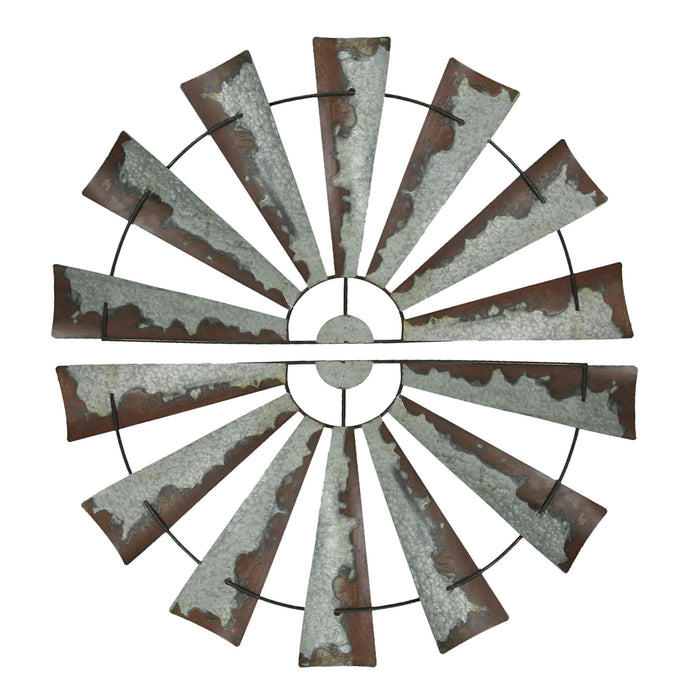 2 - Image 1 - Set of 2 Galvanized Metal Half-Windmill Wall Hangings: Rustic Farmhouse Decor Sculptures - Easy Installation -