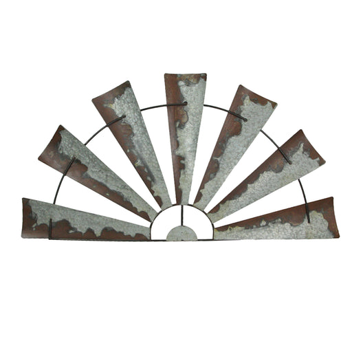 1 - Image 1 - 48 Inch Long Galvanized Grey Metal Half-Windmill Wall Sculpture Large Rustic Home Decor Farmhouse Art