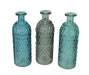 Blue Green and Grey Decorative Textured Glass Bottles Set of 3 Nautical Décor Image 1
