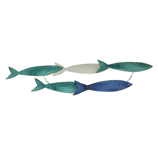 Metal School of Fish Wall Decor Sculpture – Blue Nautical Beach Home Wall Art  - 34 by 7.25 Inches Image 1