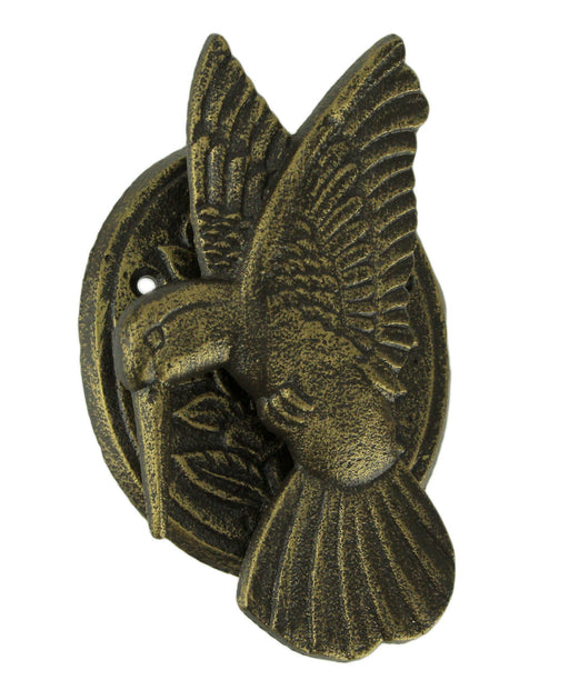 Antique Bronze Finish Cast Iron Hummingbird and Flower Front Door Knocker: Elegant Entry Decor Standing 6.5 Inches High - Add