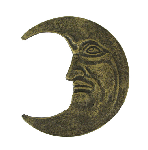 Bronze Finish Cast Iron Crescent Man in the Moon Face Indoor Outdoor Wall Hanging Celestial Decor 11.75 Inches High - Perfect