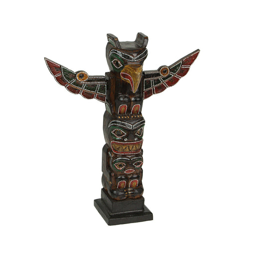 Spread Wings - Image 1 - Handcrafted Wooden Eagle Totem Statue: Intricately Carved with Tribal Designs and Dot-Painted