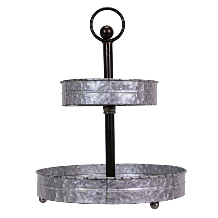 Grey - Image 2 - Versatile 16-Inch High Galvanized Metal Two-Tier Rustic Round Tray Stand: Perfect for Serving, Kitchen