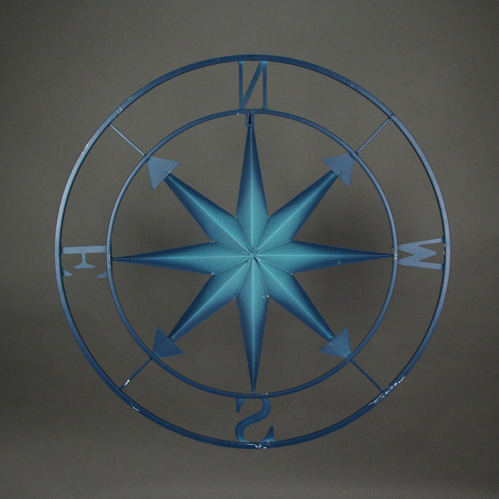 Blue - Image 6 - 28-Inch Diameter Distressed Blue Finish Metal Nautical Compass Rose Wall Hanging - Rustic Navigational