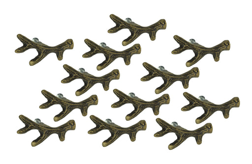 Set of 12 Bronze Finish Cast Iron Small Deer Antler Cabinet Handle Drawer Pulls - Rustic Wildlife-Inspired Hardware for