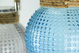 Blue and Gray Glass Lanterns with Bead Texture and Rope Handles - Set of 3 Mid-Century Modern Candle Holders - 6.5 Inches
