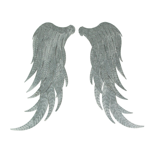 Set of 2 Large Galvanized Grey Metal Angel Wings Wall Art - Rustic Indoor Outdoor Decorative Accents for Homes, Kitchens, and