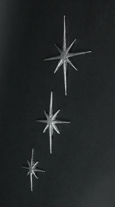 Silver - Image 4 - Set of 3 Silver Finish Cast Iron 8-Pointed Atomic Starburst Wall Hangings Mid Century Modern Décor Stars: