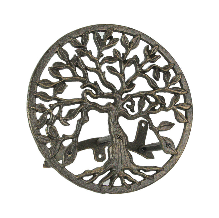 Cast Iron Tree of Life Decorative Wall-Mounted Garden Hose Hanger - Stylish Outdoor Décor with a 12-Inch Diameter -