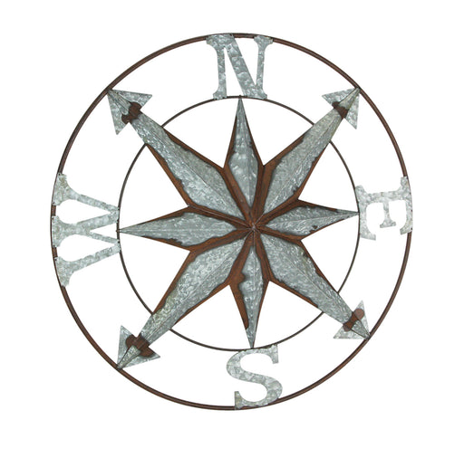 Silver - Image 1 - Distressed Galvanized Gray Nautical Compass Rose Wall Art - Weathered Finish, Coastal Decor Accent,