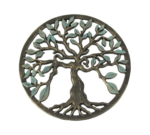Bronze and Green Finish Cast Iron Tree Of Life Wall Décor Sculpture 11.75 Inch Diameter - Elegant Nature Themed Decorative