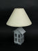 Set of 2 Rustic Galvanized Grey Metal House-Shaped Table Lamps with Accent Lights - 15 Inch Beige Fabric Shades - Country
