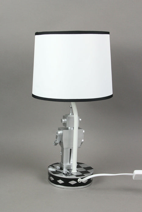 Vintage Silver Finish Robot Table Lamp - Retro 1960's Sci-Fi Design with Square Head - Illuminating Nostalgia and Style in