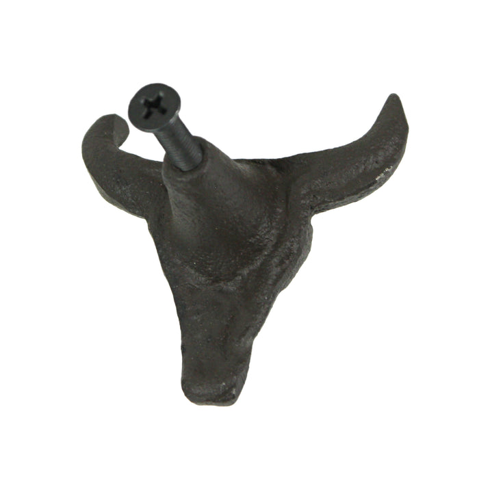 Set of 6 Rustic Brown Cast Iron Steer Skull Drawer Pulls - Western Home Decor Cabinet Knobs - 2 Inches High - Easy Install -