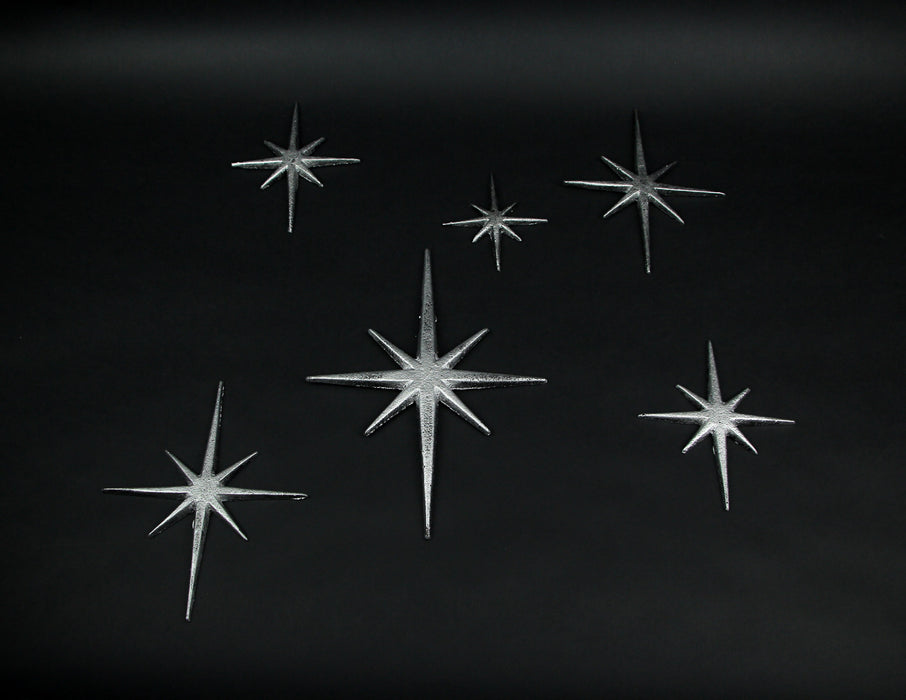 Silver - Image 3 - Set of 6 Metallic Silver Cast Iron Starburst Wall Hangings - Mid Century Modern 8 Pointed Stars for