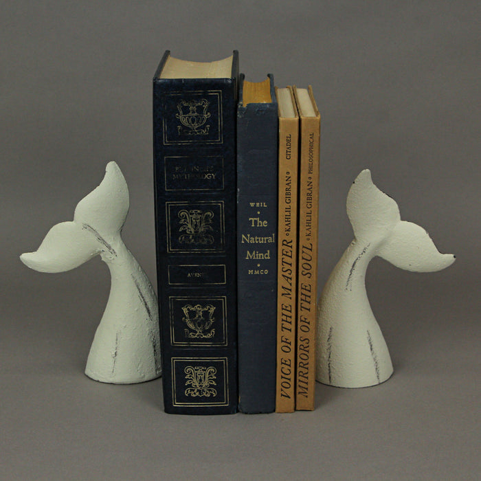 White - Image 9 - Set of 2 Nautical Cast Iron Whale Tail Decorative Bookends for Home Decor, Coastal Themed Shelves, and