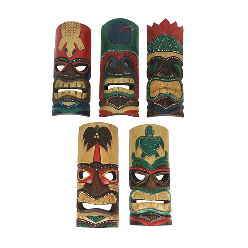 Set of Five 12 Inch High Handcrafted Island Style Wall Mount Wooden Wall Décor Masks Image 1