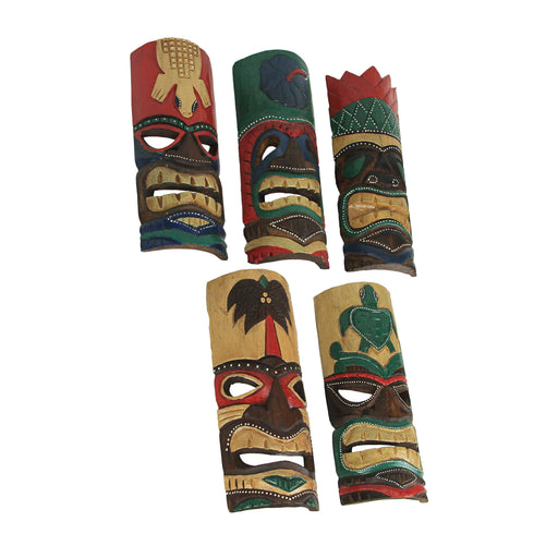 Set of Five 12 Inch High Handcrafted Island Style Wall Mount Wooden Wall Décor Masks Image 2