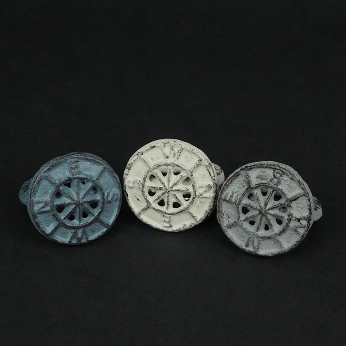 Nautical - Image 2 - Set of 6 Coastal Blue, Grey, and White Cast Iron Compass Rose Napkin Rings for Decorative Formal Dining