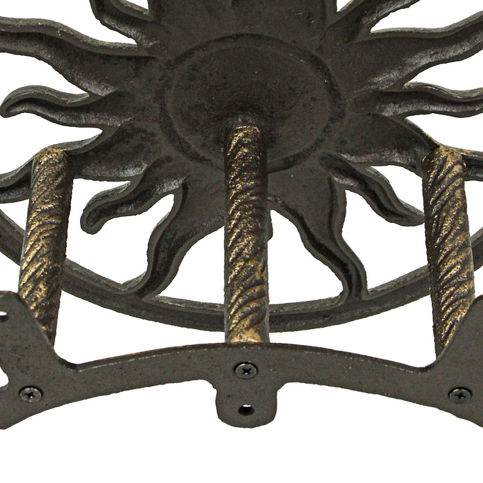 Bronze Finish Cast Iron Sun Wall Mounted Hanging Garden Hose Hanger Holder Celestial Outdoor Decor - Weather Resistant - Easy