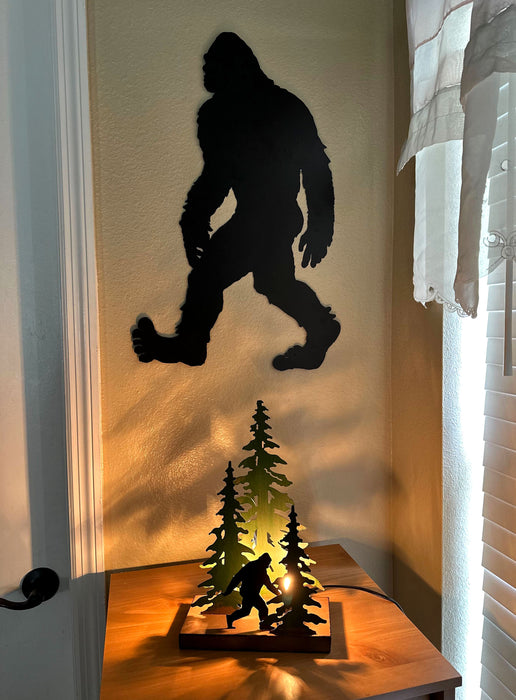 Forest Stroll - Image 4 - 12.25-Inch High Rustic Metal Bigfoot Forest Stroll Accent Lamp: Whimsical Sasquatch Home Decor
