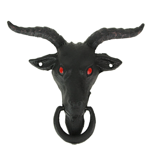 Black Enamel Cast Iron Baphomet Sabbatic Goat Head Decorative Doorknocker Home Entrance Decor - 6.5 Inches High - Gothic