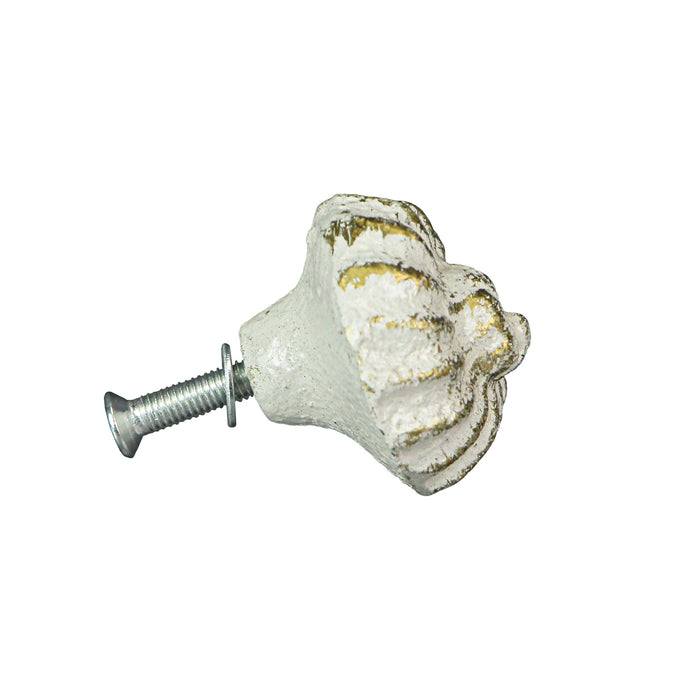 White - Image 2 - Set of 6 Rustic Antique White Finish Cast Iron Nautilus Shell Drawer Pulls - 2 Inches Long - Nautical