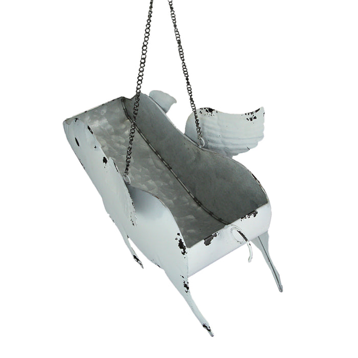 White - Image 3 - Antique White Finish Metal Flying Pig Hanging Planter - 14 Inches Long - Perfect for Your Outdoor Home