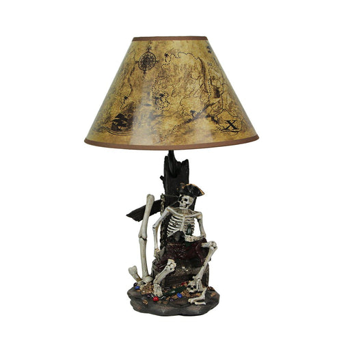 21-Inch High Caribbean Pirate Skeleton Table Lamp with Treasure Map Shade - Seafaring Bedroom Light for Nautical Adventurers