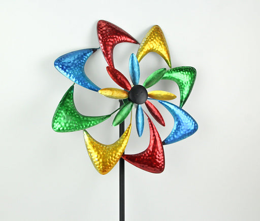 63 Inch Multicolor Metal Kinetic Wind Spinner Pinwheel Garden Art Decoration Image 2
