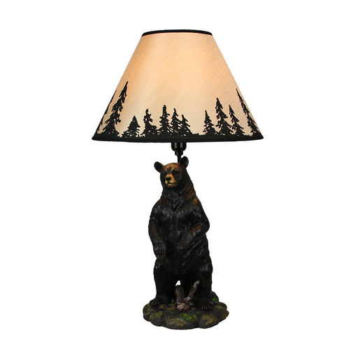 Arkadius Rustic Black Bear Resin 24 Inch Table Lamp with Forest Silhouette Shade Wildlife Cabin Decor Whimsical End Table