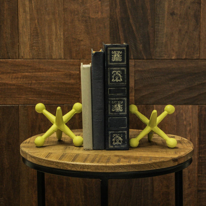 Yellow - Image 6 - Vintage-Inspired Yellow Enamel Cast Iron Giant Toy Jack Bookends - Decorative Tabletop Sculptures -