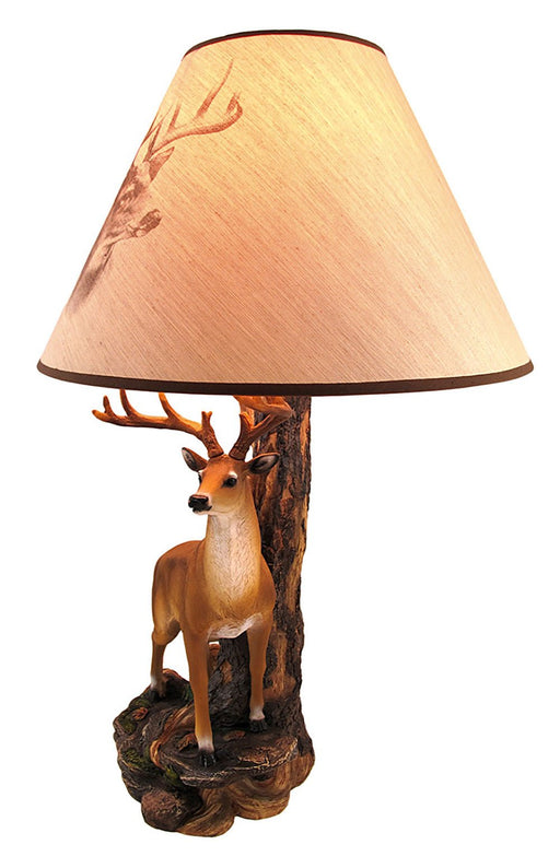 `Champion` 12 Point Buck Table Lamp with Deer Printed Shade Western Décor Image 2
