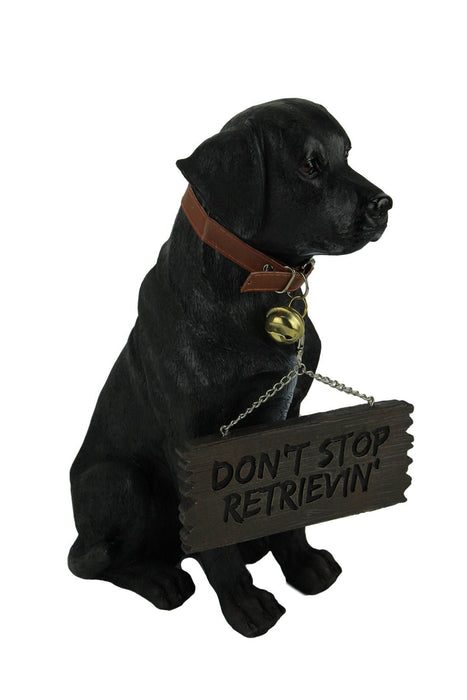 Charming Black Labrador Indoor Outdoor Welcome Statue: Lifelike Canine Companion with Reversible Message Sign for
