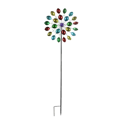 Colorful Anodized Finish Spoon Style Metal Wind Spinner Yard and Garden Stake 66 Inches High Outdoor Décor - Multicolor -