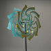 Colorful Teal and Yellow Finish Dual Flower Metal Wind Spinner Garden Stake 70 Inches High Image 3