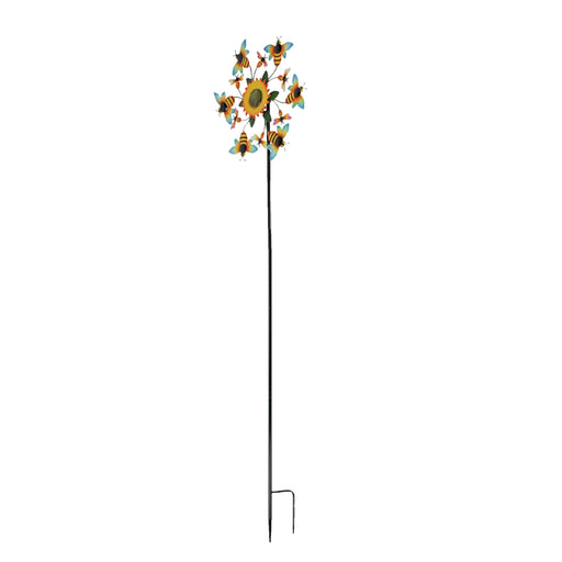 Enchanting Black and Yellow Honey Bee and Flower Garden and Yard Kinetic Twirler Wind Spinner Stake for Outdoor Decor - 72