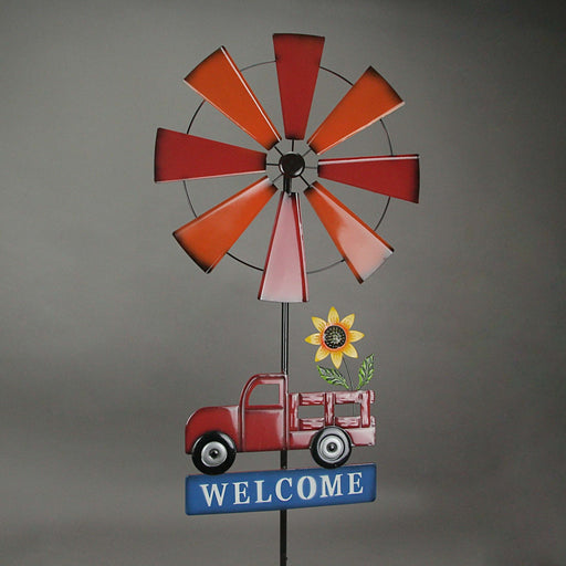 Farmhouse Style Red Farm Truck Windmill Spinner Welcome Garden Stake 72 Inches Outdoor Décor Image 2