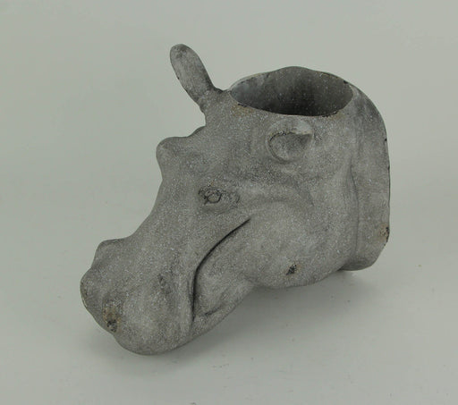 Grey Stone Finish Hippo Head Hanging Planter Statue Outdoor Décor Image 2