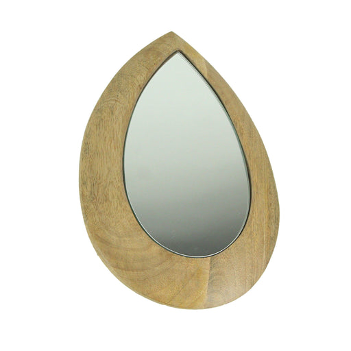 Hand-Carved Wood Frame Teardrop Wall Mirror with Natural Finish - Rustic Bohemian Style Home Decor in Bathrooms, Living