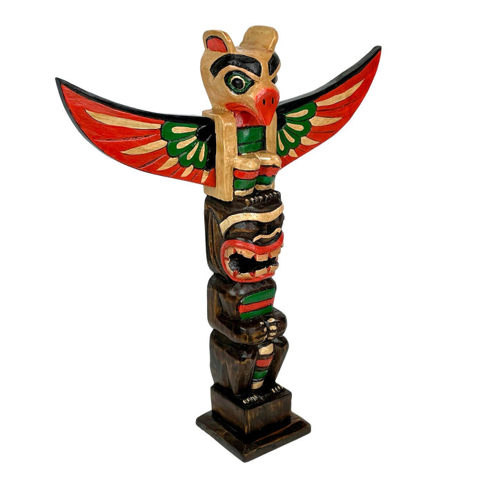 Light Brown - Image 2 - Hand-Painted and Carved Light Brown Northwest Coast Style Eagle Totem Pole Sculpture: Wooden Artistry