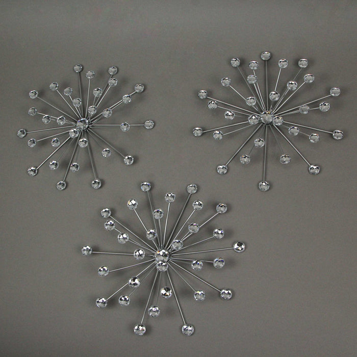 Silver - Image 3 - Set of 3 Jeweled 3D Silver Metal Atomic Starburst Wall Sculpture Set - 10 Inch Diameter - Classic